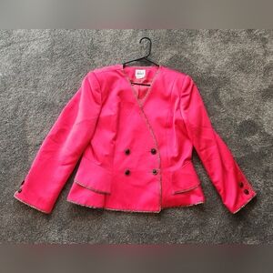 Bright Pink Double Breasted Vintage Blazer 80s‎ Barbiecore Power Dressing Large